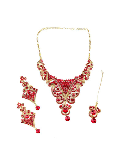 Red And Gold Crystal Floral Necklace - Odette