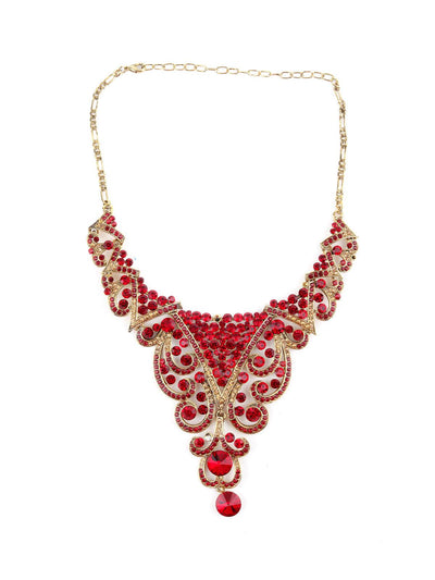Red And Gold Crystal Floral Necklace - Odette