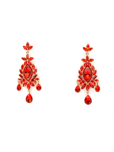 Red And Golden Rhinestone Earring - Odette