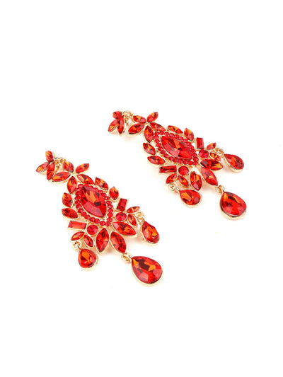 Red And Golden Rhinestone Earring - Odette