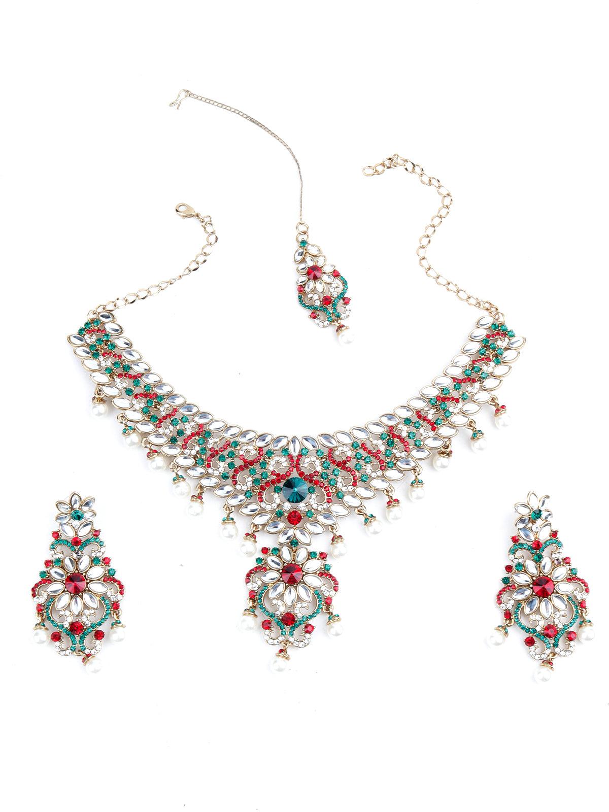 Red And Green Crystal Necklace Set - Odette