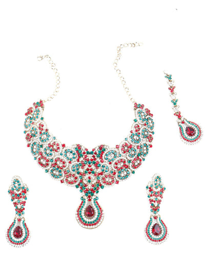 Red And Green Crystal Necklace Set - Odette