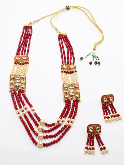 Red and typical pearl necklace with Earrings - Odette