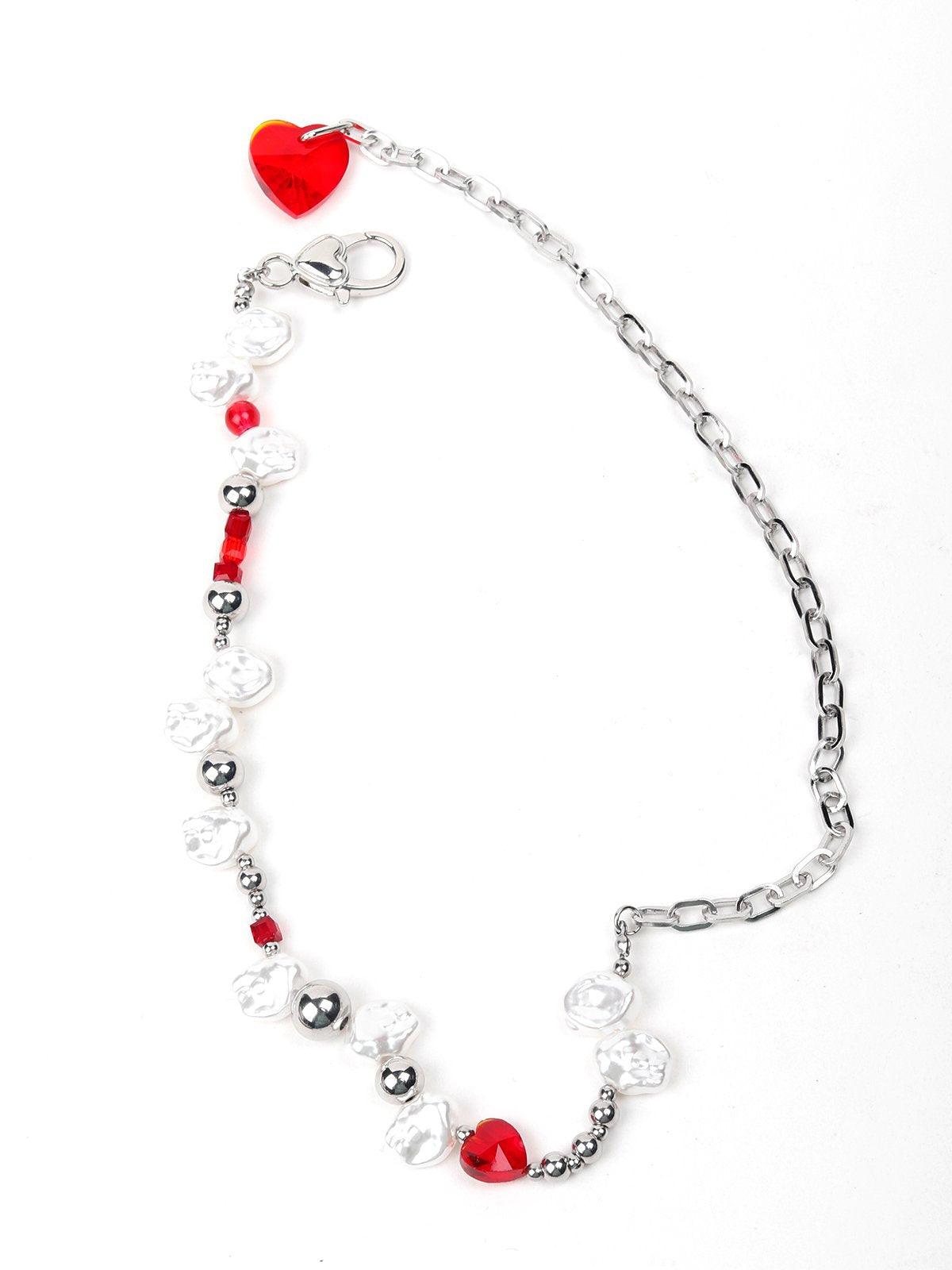 Red And White Beaded Necklace - Odette