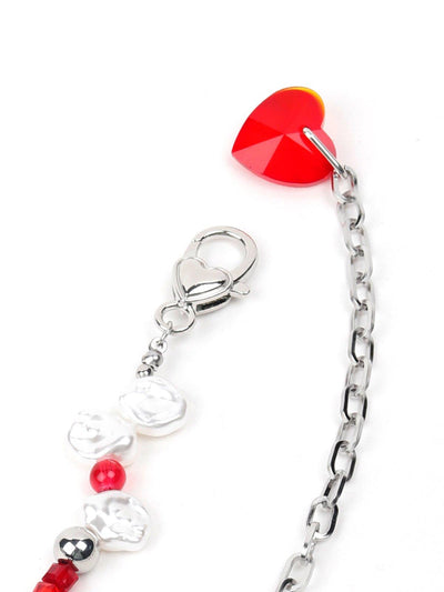 Red And White Beaded Necklace - Odette