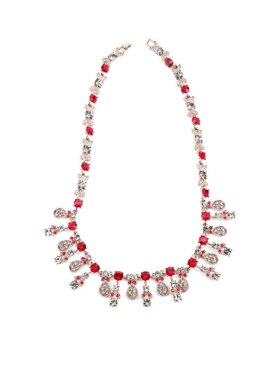 Red & white embellished necklace set - Odette