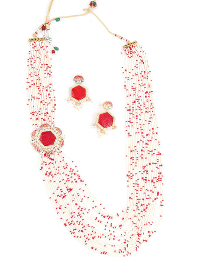 Red and White Kundan Jewellery Set - Odette