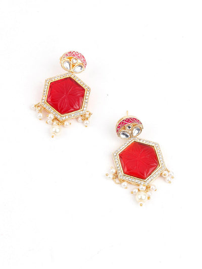 Red and White Kundan Jewellery Set - Odette
