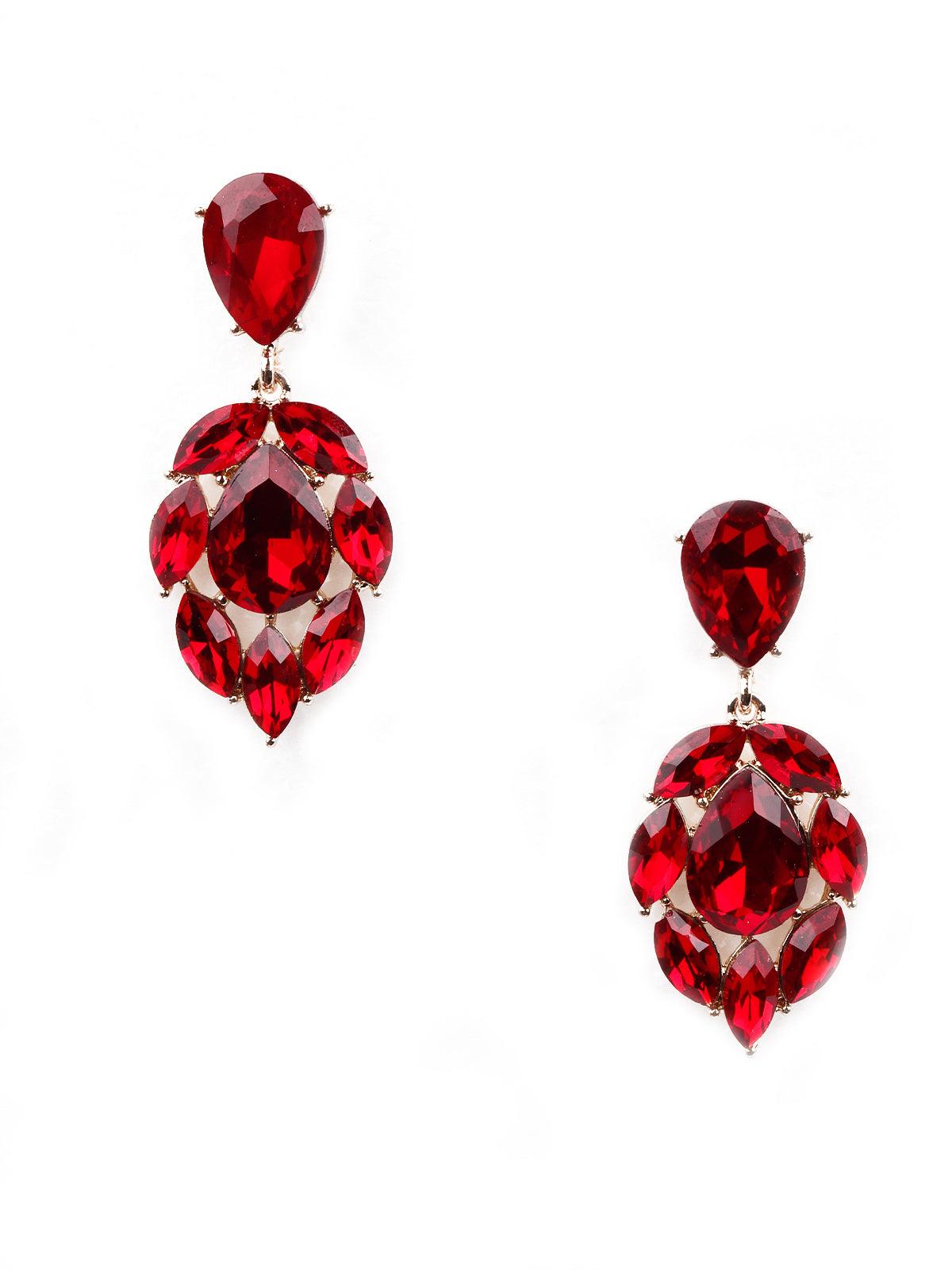 Red artificial crystal gorgeous drop statement earrings - Odette