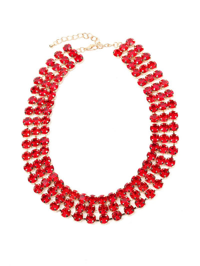 Red artificial crystal layered statement necklace - Odette
