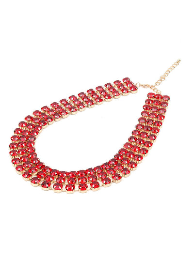 Red artificial crystal layered statement necklace - Odette