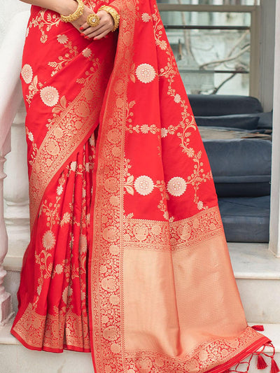 Red Banarasi Silk Exclusive Wevon Designer Saree - Odette