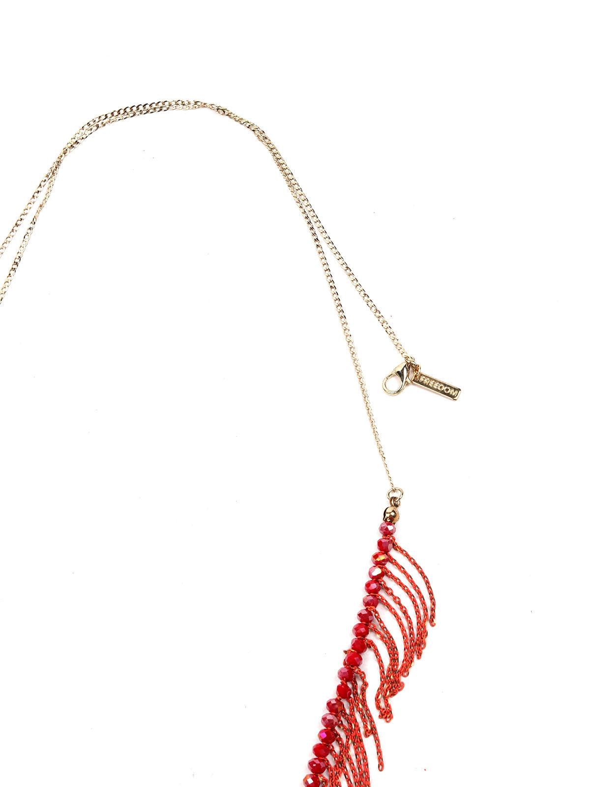 Red beaded necklace with fringes design detailing - Odette