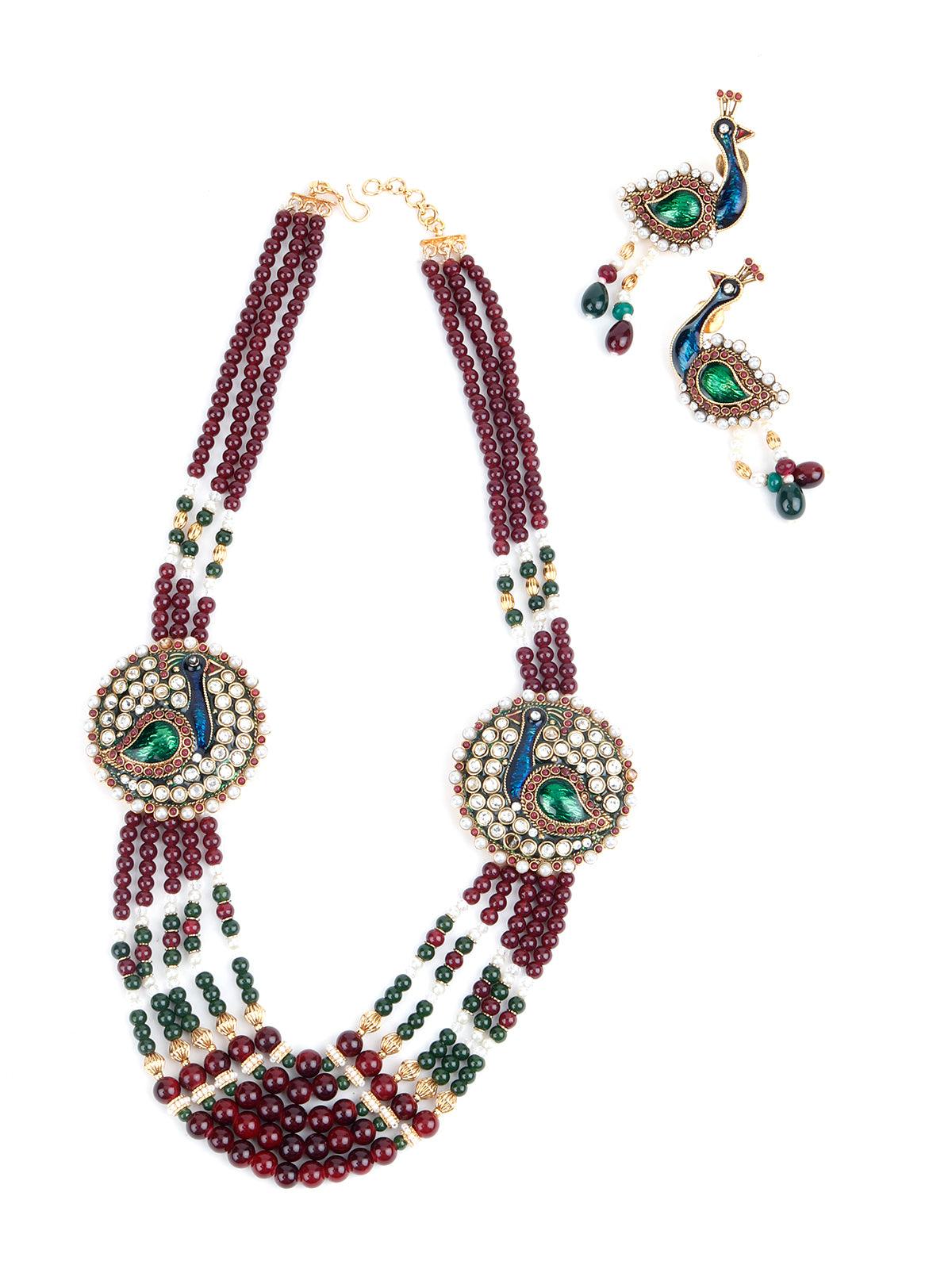 Red Beads Kundan Jewellery Set - Odette