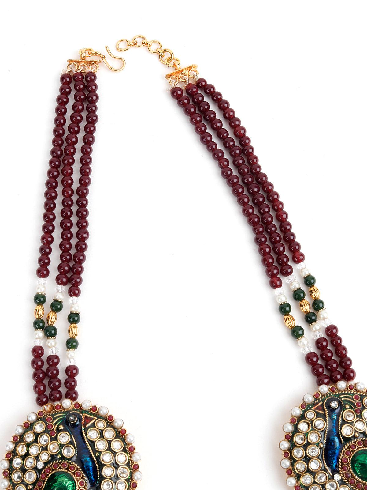 Red Beads Kundan Jewellery Set - Odette