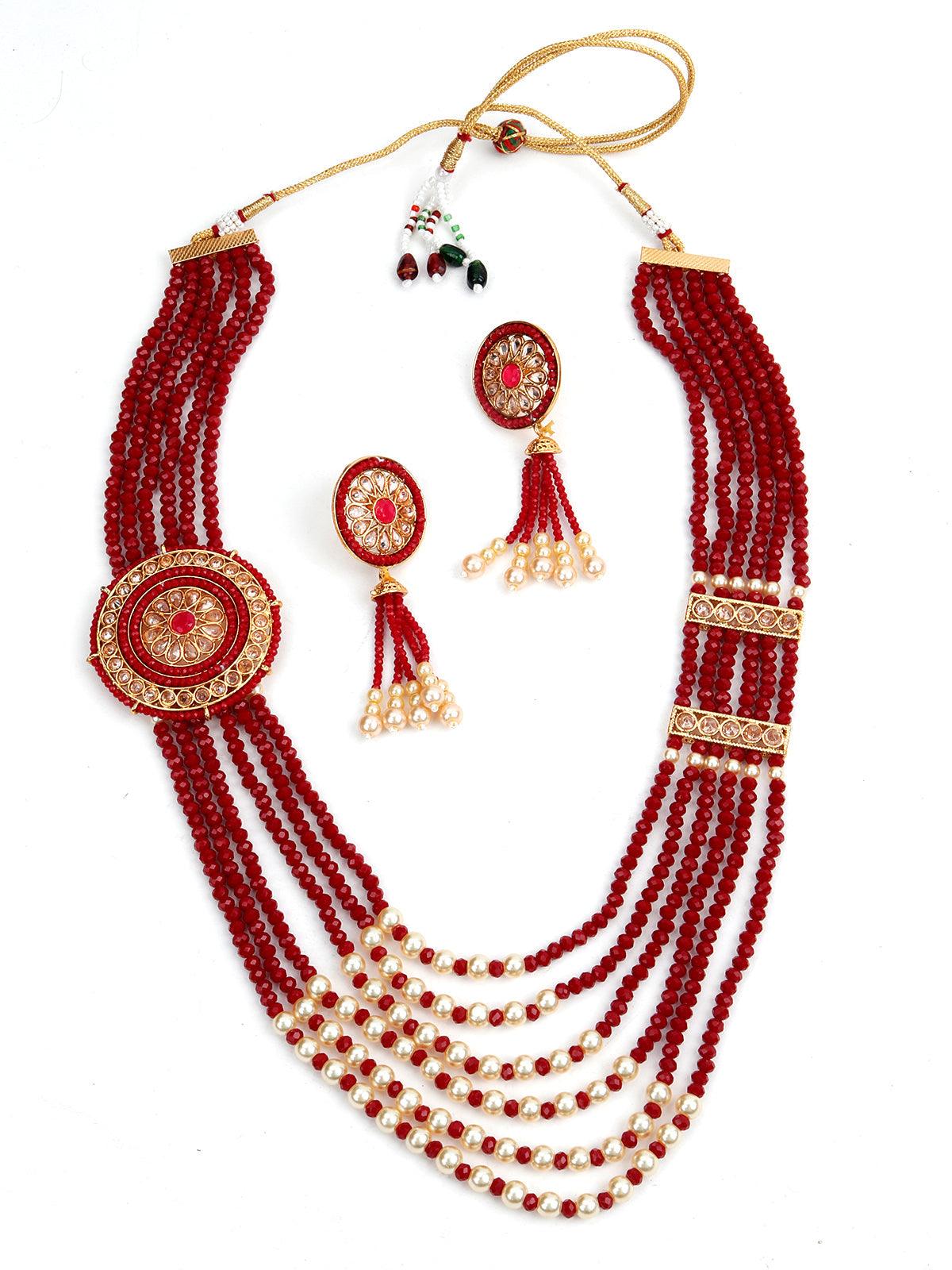 Red Bright Onyx-Pearl Necklace Set - Odette