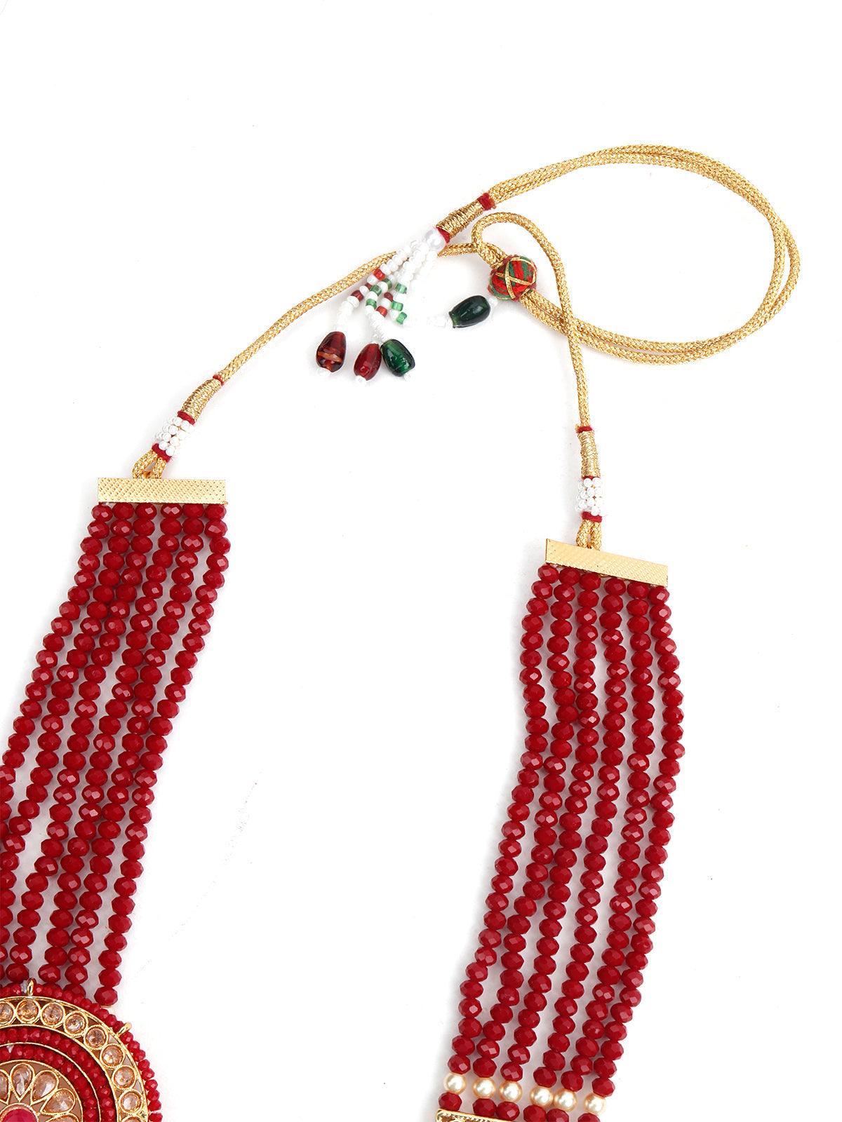 Red Bright Onyx-Pearl Necklace Set - Odette