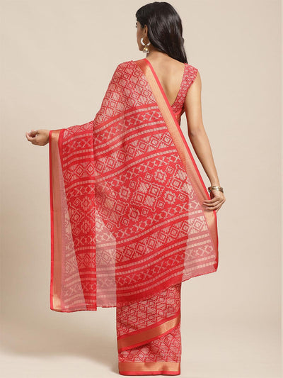 Red Casual Silk Blend Printed Saree With Unstitched Blouse - Odette
