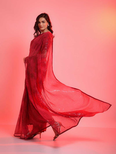 Red Chiffon With Sequence Work Sequence Saree - Odette