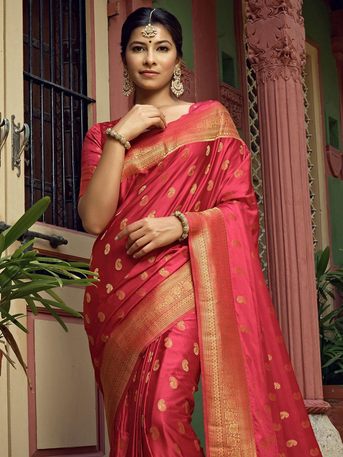Red Color Art Silk Saree With Art Silk Blouse - Odette