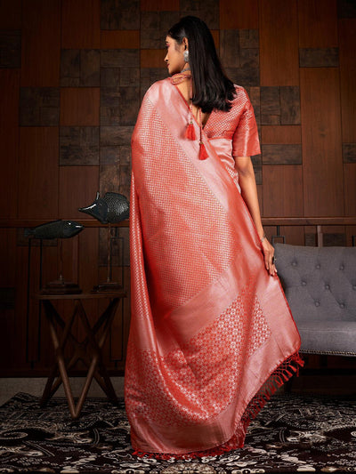 Red Color Traditional Wear Raw Silk Saree - Odette