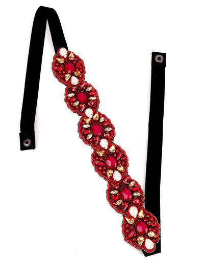 Red Crystal Embellished Belt - Odette