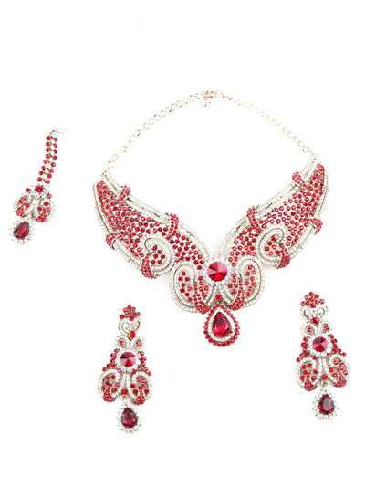 Red Crystal Necklace Set - Odette