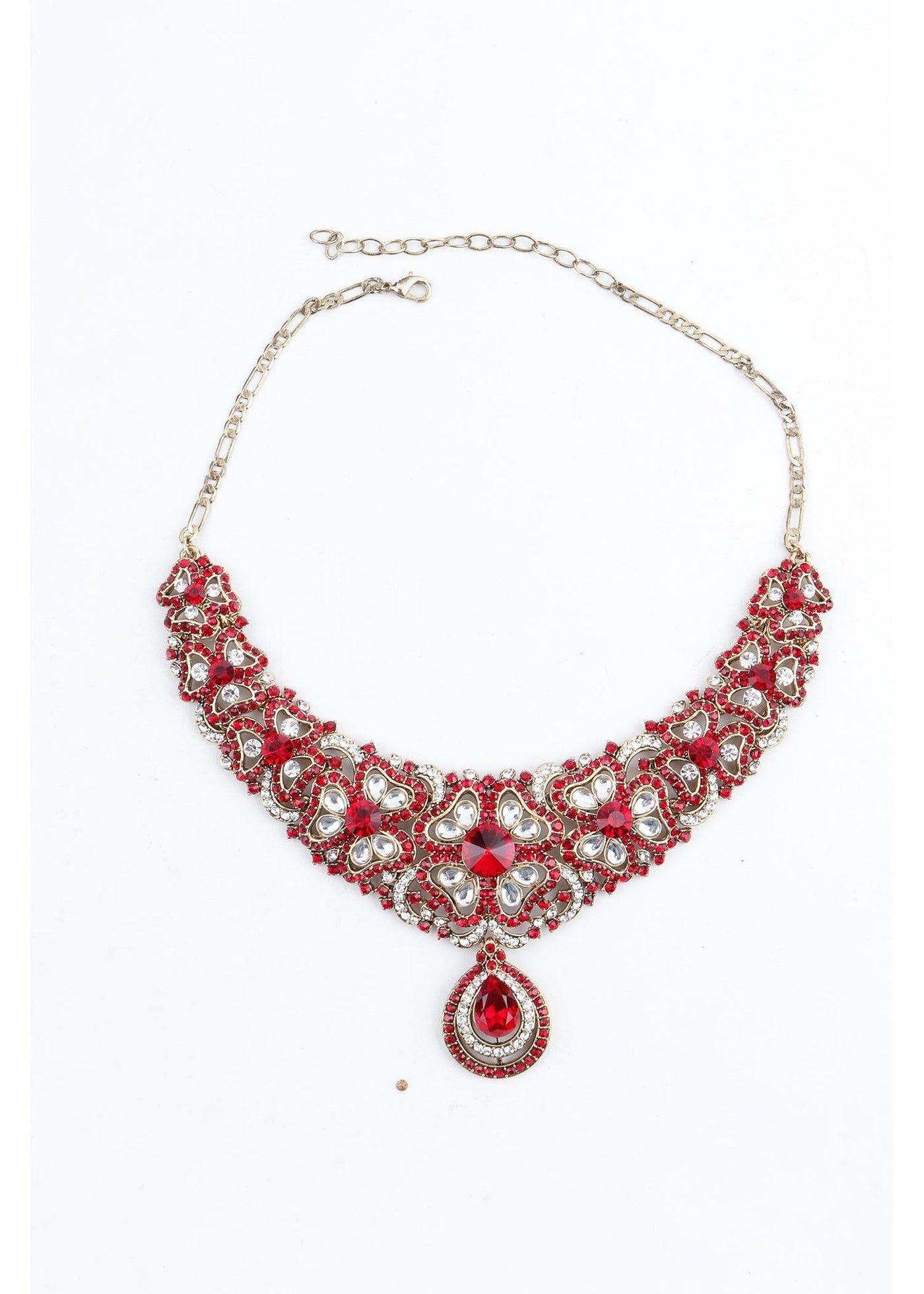 Handmade unique red crystal jewelry, made with red crystal beads and multi  tone metal pendant