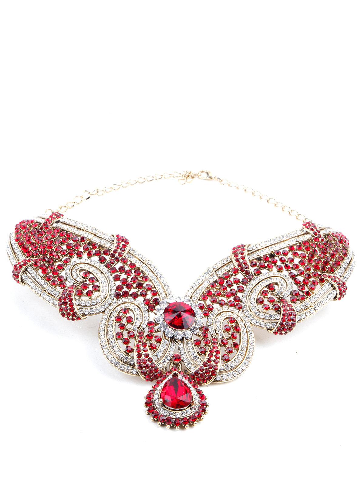 Red Crystal Necklace Set - Odette