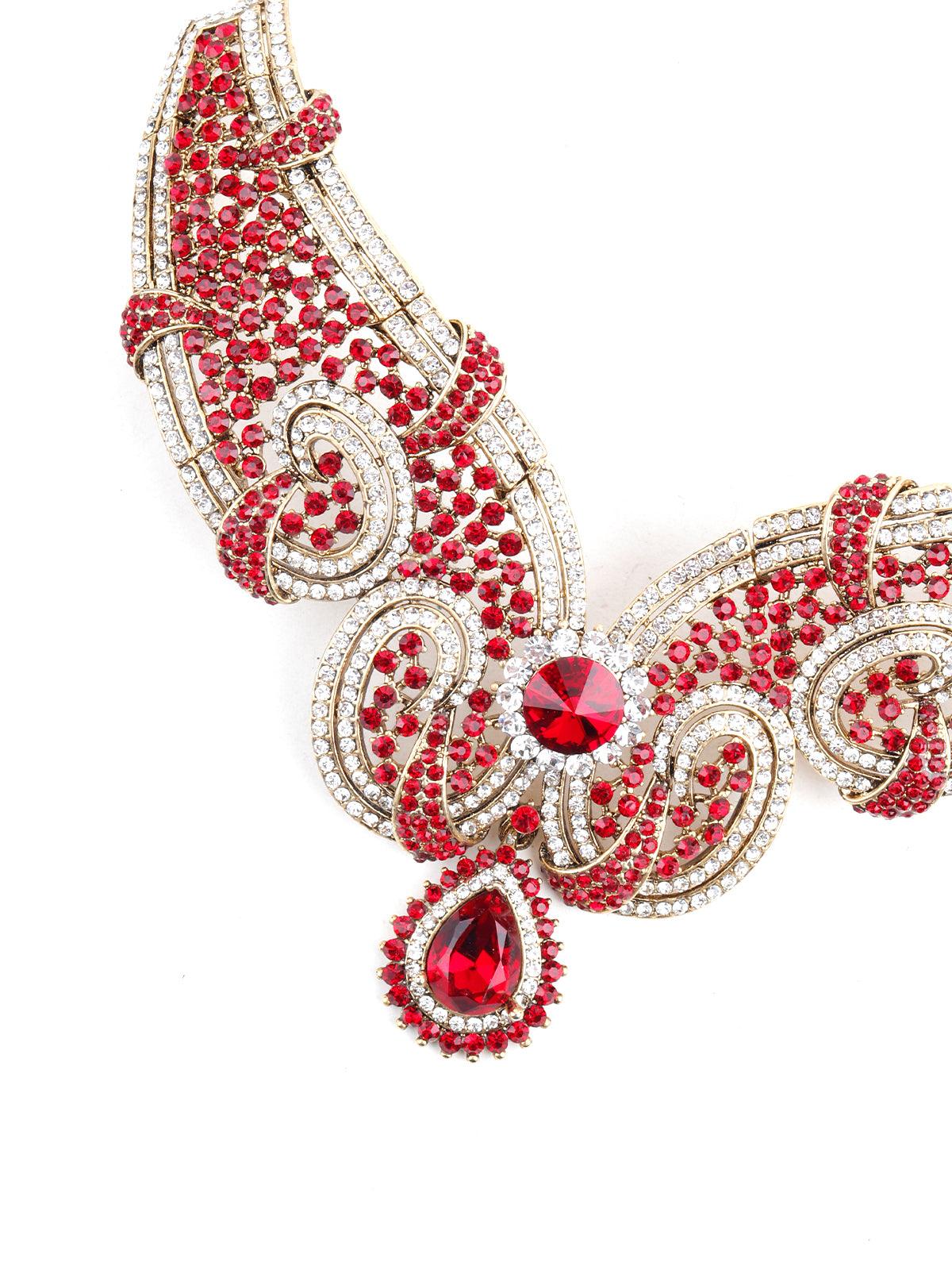 Red Crystal Necklace Set - Odette