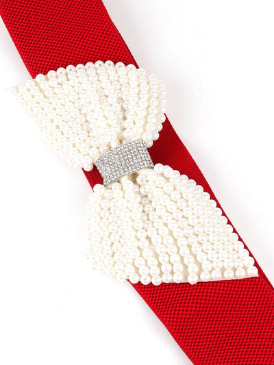 Red Designer Pearly Bow Belt - Odette