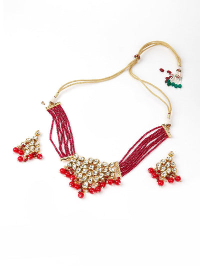 Red Elegant Kundan Necklace Set - Odette