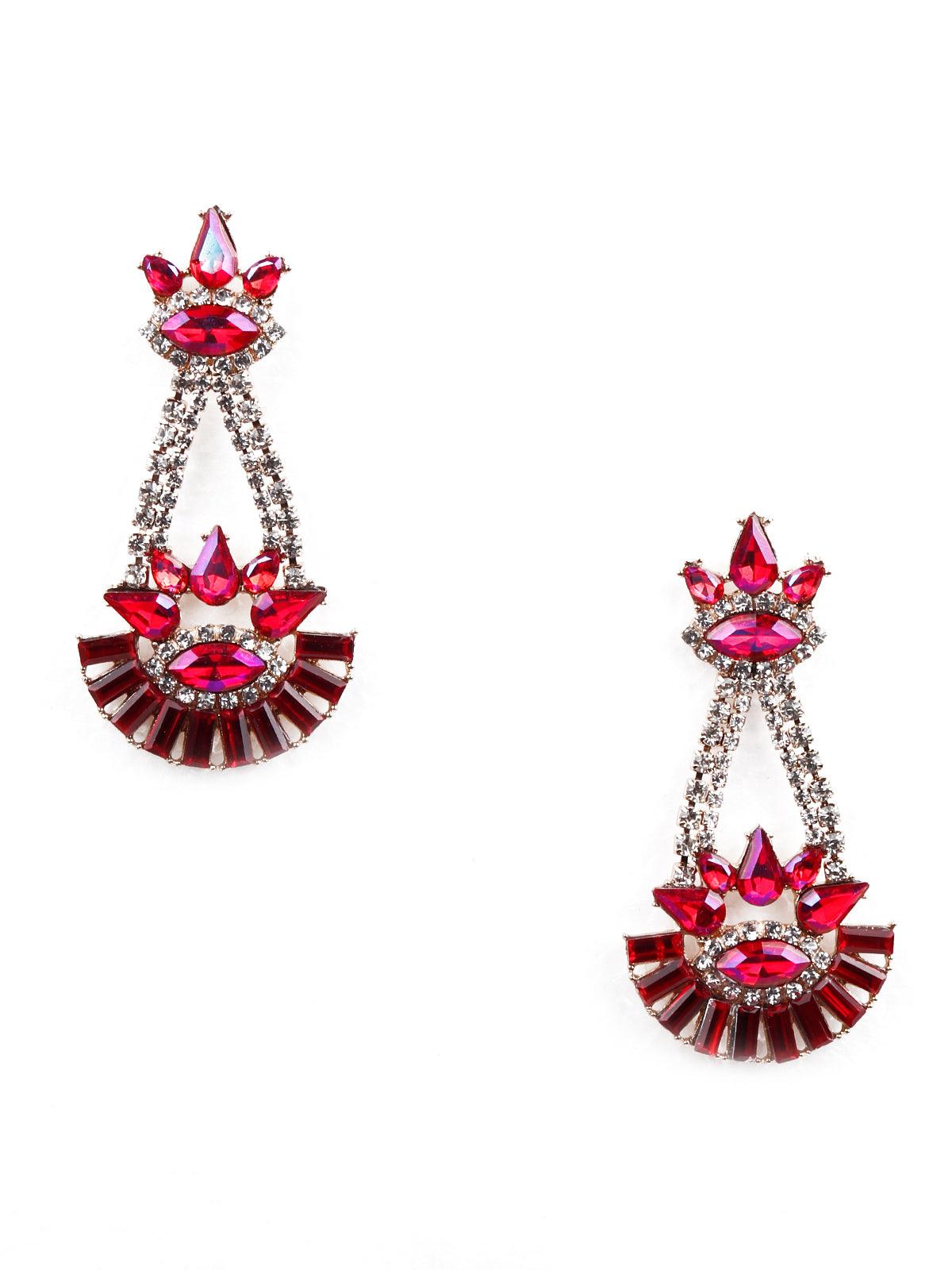 Red embellished drop chandelier earrings - Odette