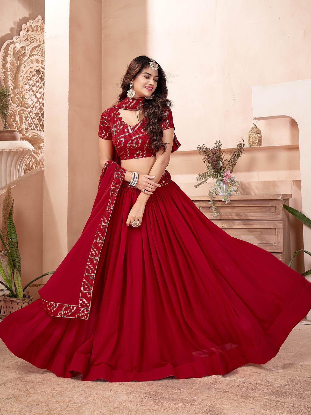 Buy Wine Lehenga Choli In Net With Sequins And Resham Embroidered Floral  Jaal.