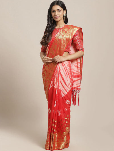 Red Festive Georgette Woven Saree With Unstitched Blouse - Odette