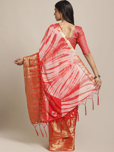 Red Festive Georgette Woven Saree With Unstitched Blouse - Odette
