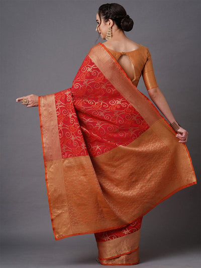 Red Festive Silk Blend Paisly Saree With Unstitched Blouse - Odette