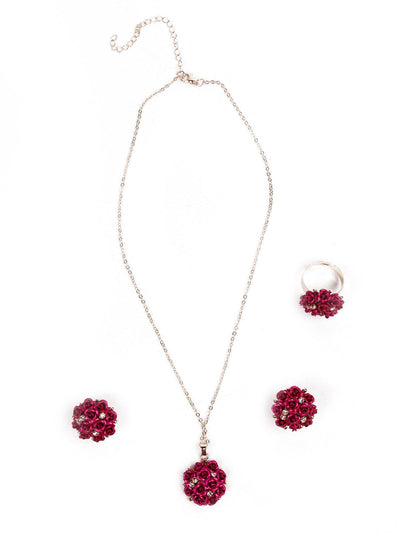 Red floral pendant necklace set - Odette