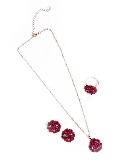 Red floral pendant necklace set - Odette