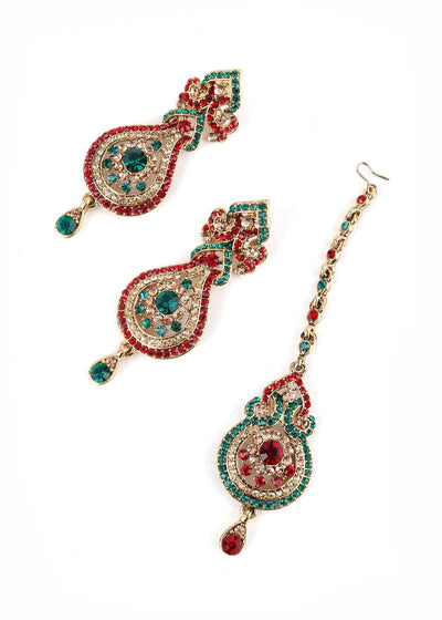 Red, Gold And Green Crystal Necklace Set - Odette