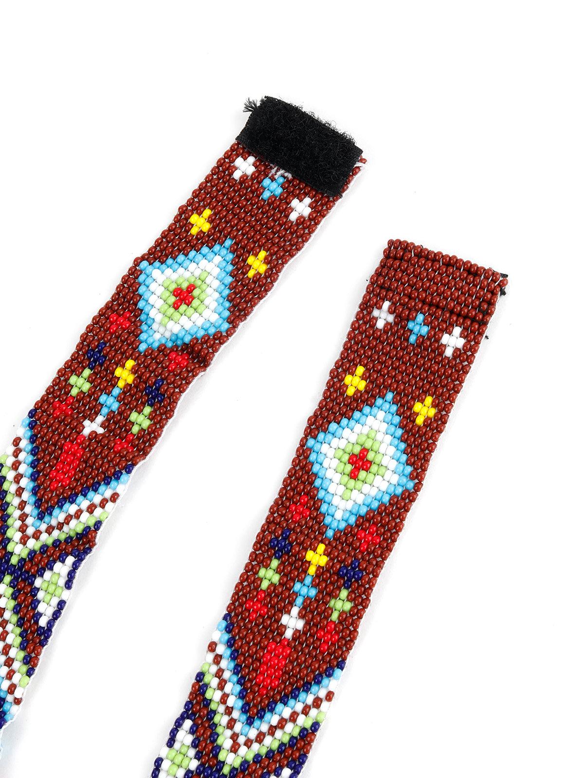 Red Handmade Tribal Aztec Multicolour Neckpiece - Odette