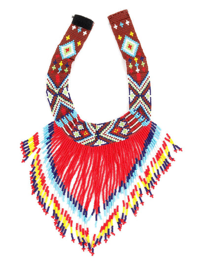 Red Handmade Tribal Aztec Multicolour Neckpiece - Odette