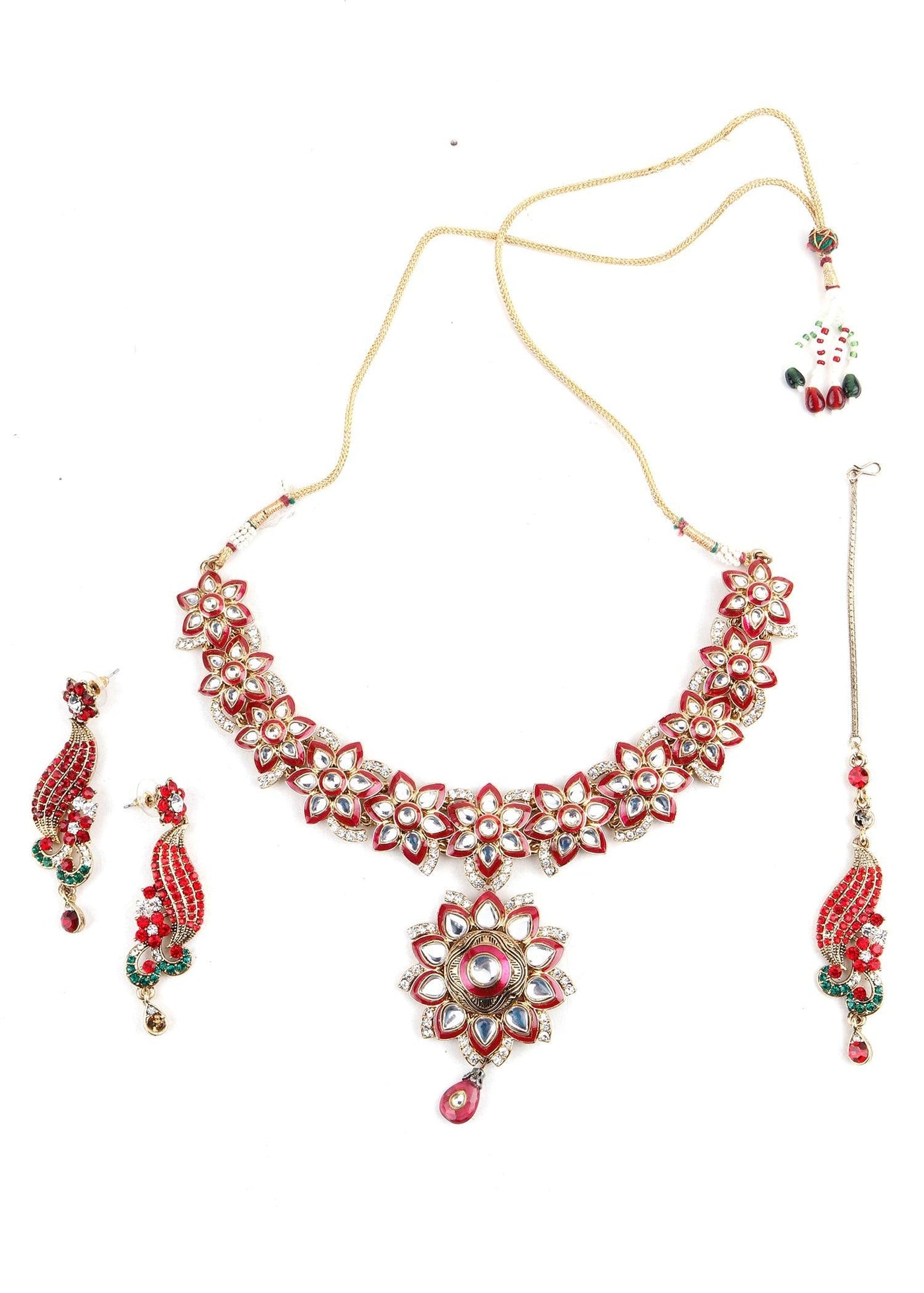 Red kundan Necklace Set - Odette