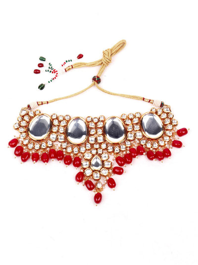 Red Onyx and Kundan Choker with Earrings - Odette