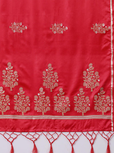 Red Party Wear Silk Blend Woven Design Saree With Unstitched Blouse - Odette