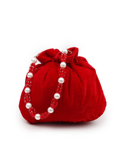 Red Potli Bag With Dabka Work - Odette