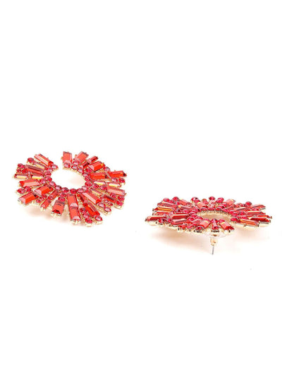Red Rounded crystal statement earrings - Odette
