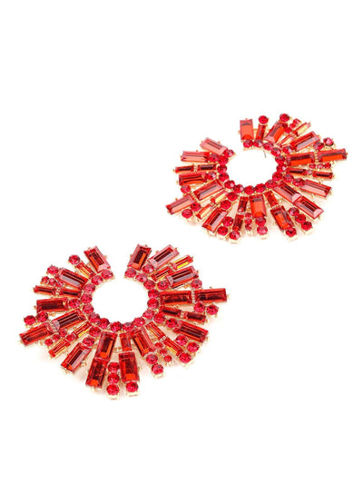 Red Rounded crystal statement earrings - Odette