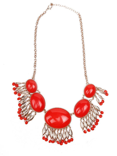 Red statement pendant with a tassel necklace - Odette