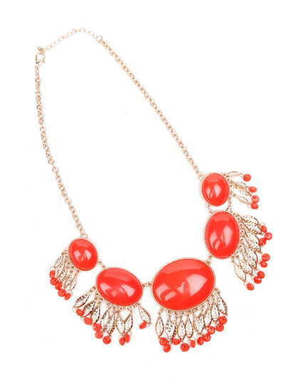 Red statement pendant with a tassel necklace - Odette